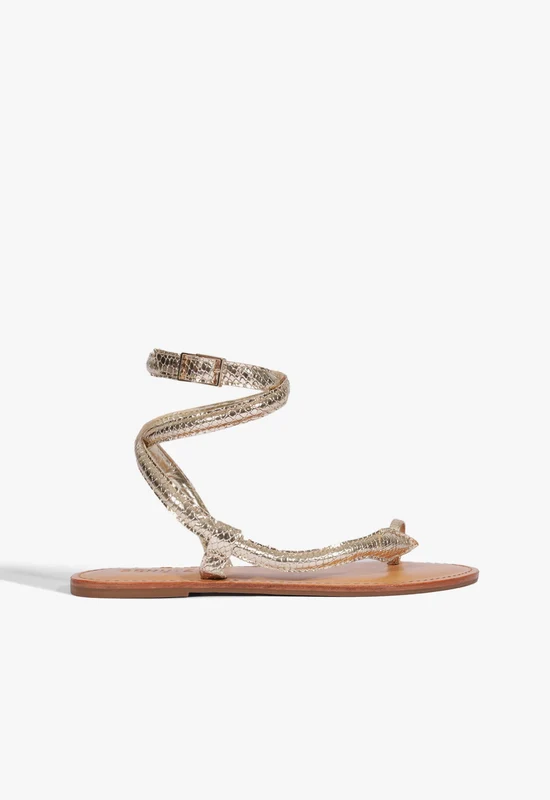 Courtney Metallic Leather Sandal 9 / Light Gold / Metallic Snake-Embossed Leather