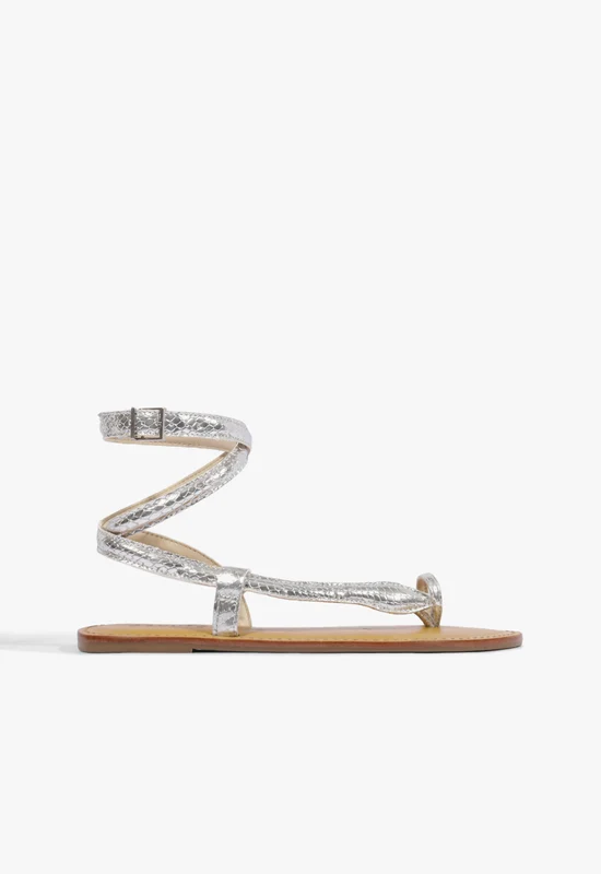 Courtney Metallic Leather Sandal 7.5 / Light Silver / Metallic Snake-Embossed Leather