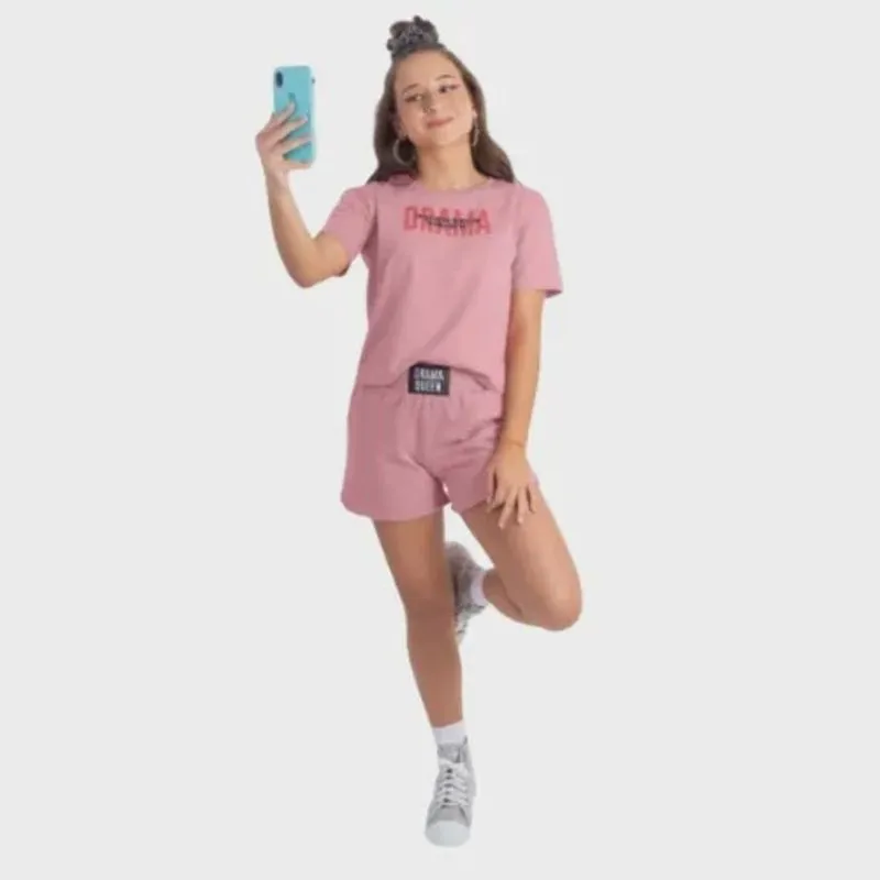 Conjunto Infantil Blusa e Short Cor Rosa C90749 - Cativa
