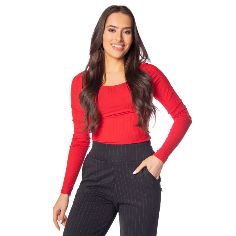 Blusa Feminina Cativa Canelada Básica Vermelho - G