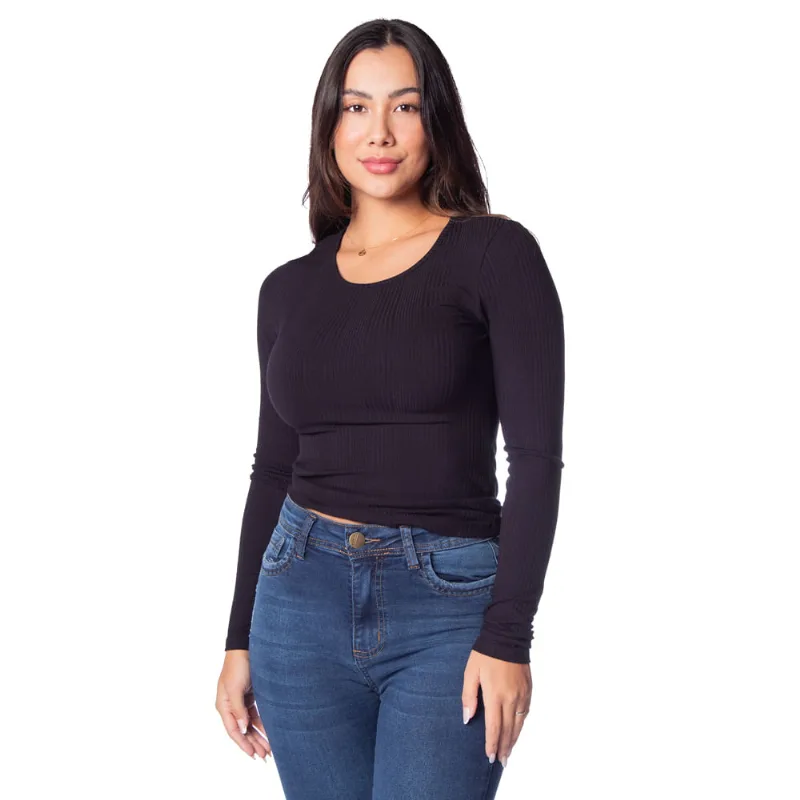 Blusa Feminina Cativa Canelada Básica Preto - GG
