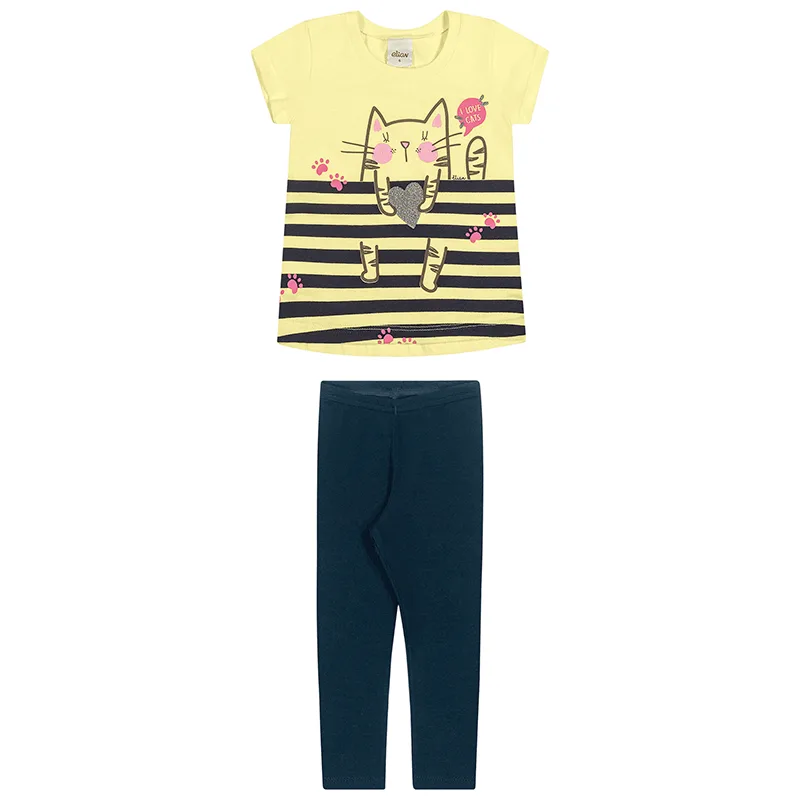 Conjunto Infantil Menina com Estampa Gatinho I Love Cats 4/8 - 231509-AMARELO-4