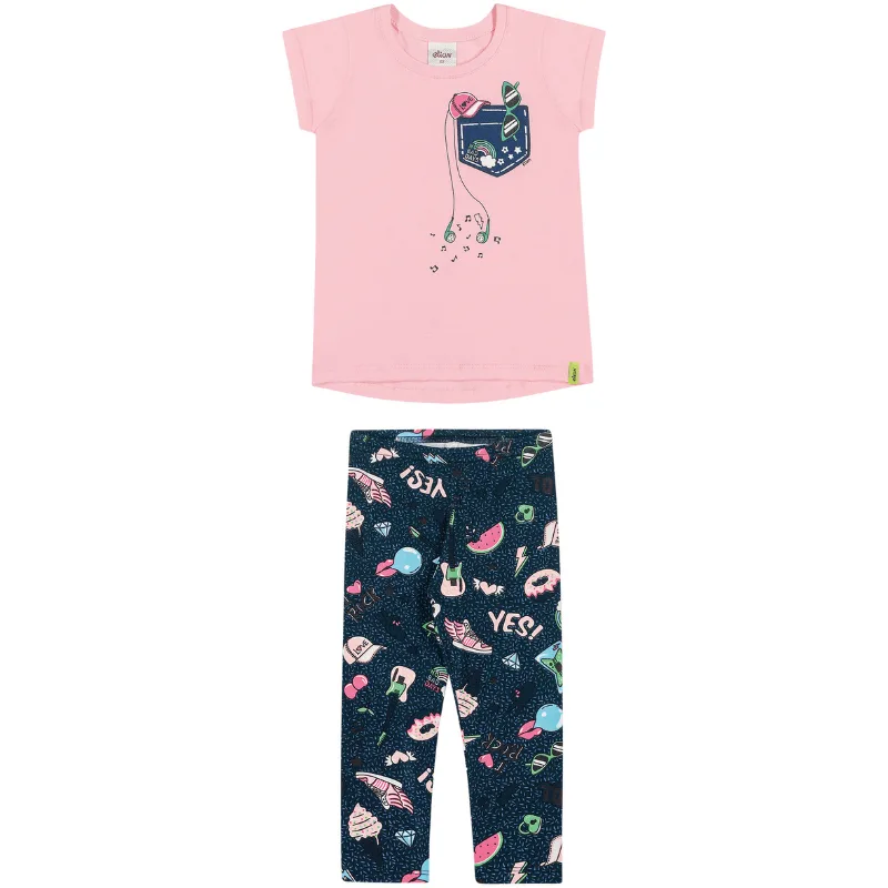 Conjunto Elian Infantil Menina Verão com Estampa Bolsinho 1/3 - 231496-ROSA CLARO-2