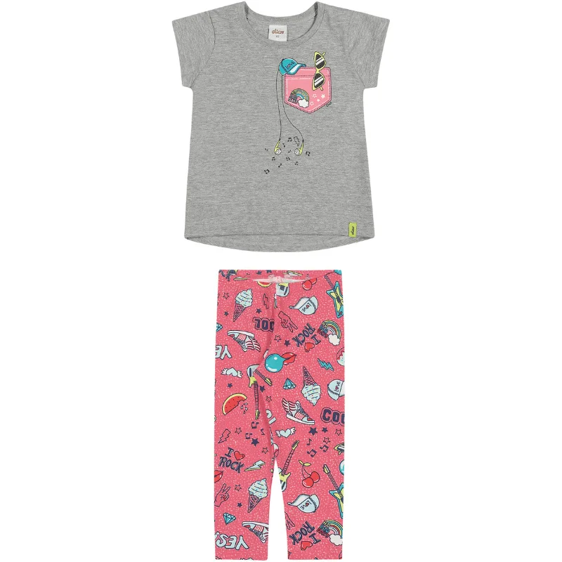 Conjunto Elian Infantil Menina Verão com Estampa Bolsinho 1/3 - 231496-MESCLA-2