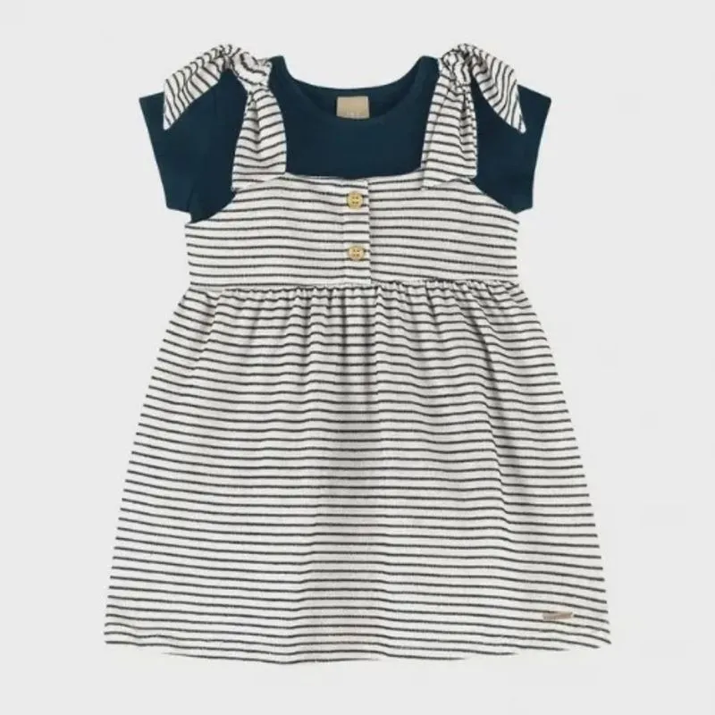 Conjunto Infantil Sobreposição, Vestido e Blusa Marinho Luxo 172864 - Elian