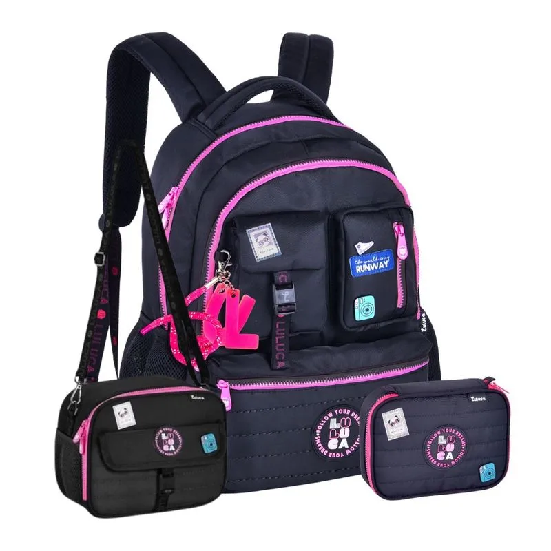 Kit Mochila Costas Luluca Escolar Lancheira Térmica E Estojo