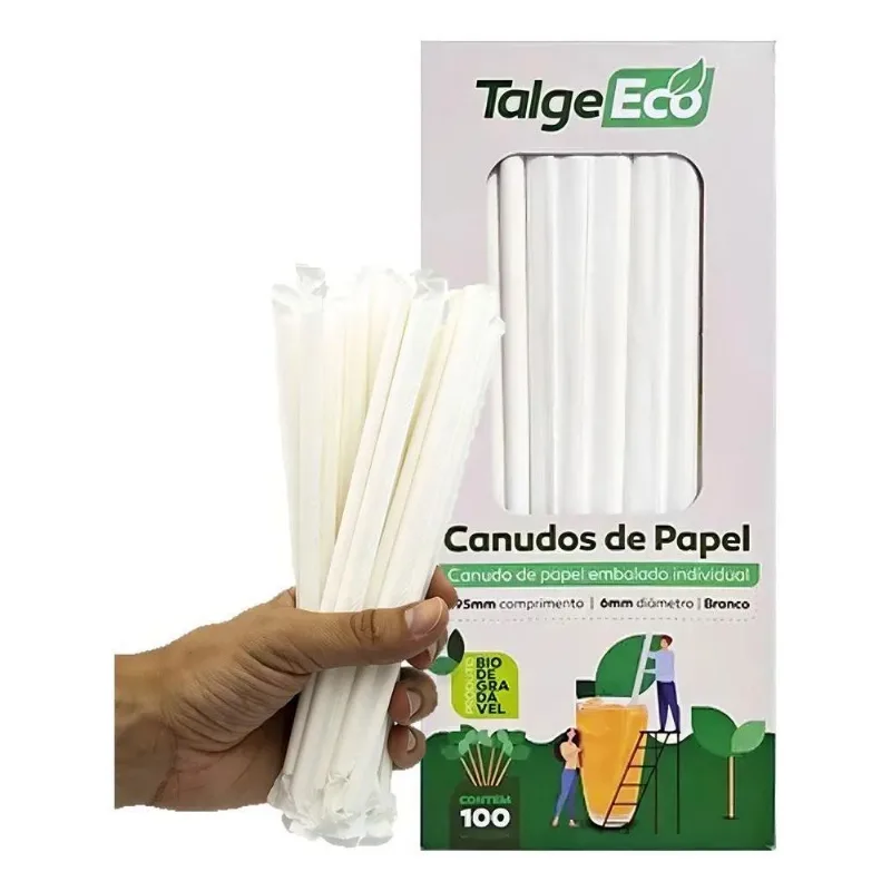 Canudo De Papel Biodegradável Descartável Talge 195x6mm 100u