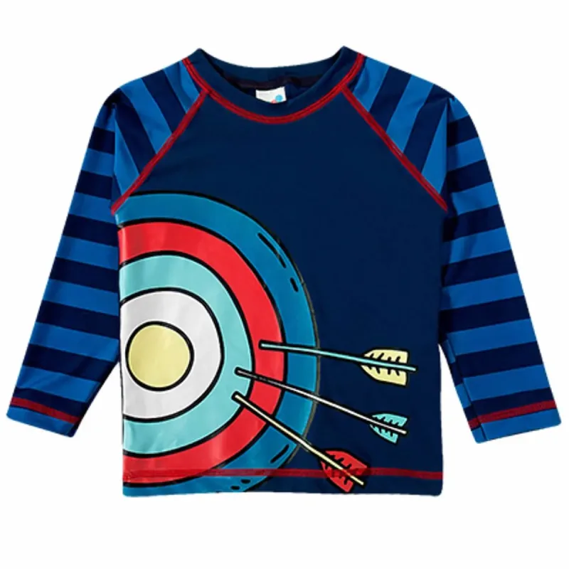 Camiseta Infantil Proteção Solar Alvo Listras Azuis Manga Longa Tip Top