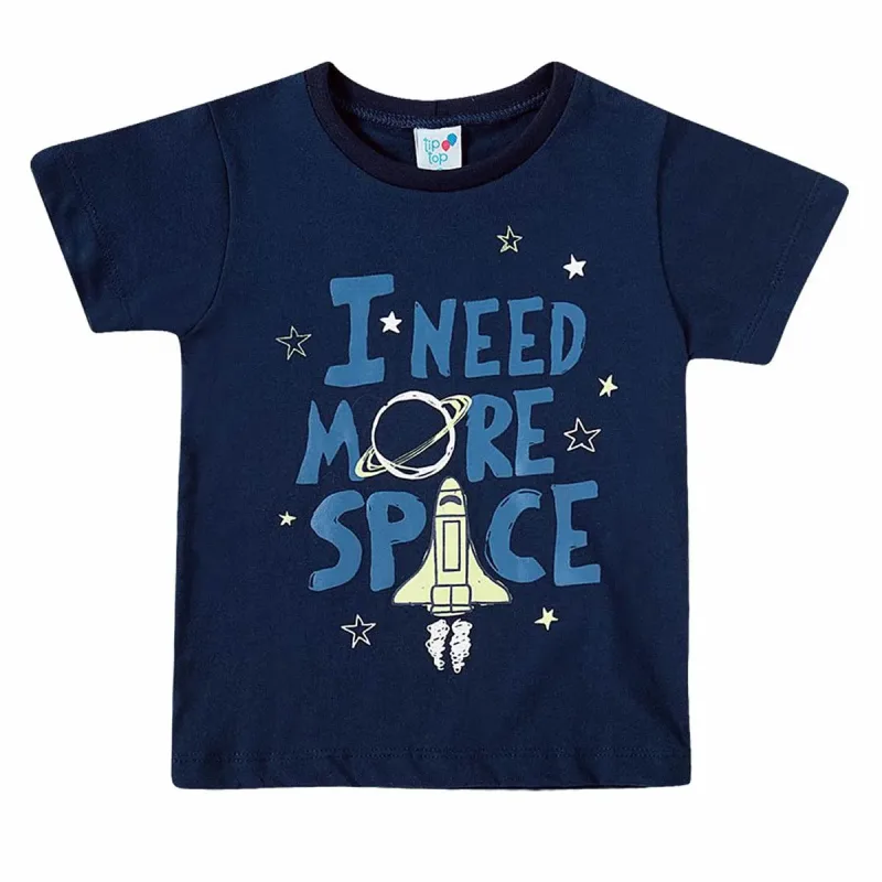 Camiseta Infantil Manga Curta Azul Marinho Space Tip Top