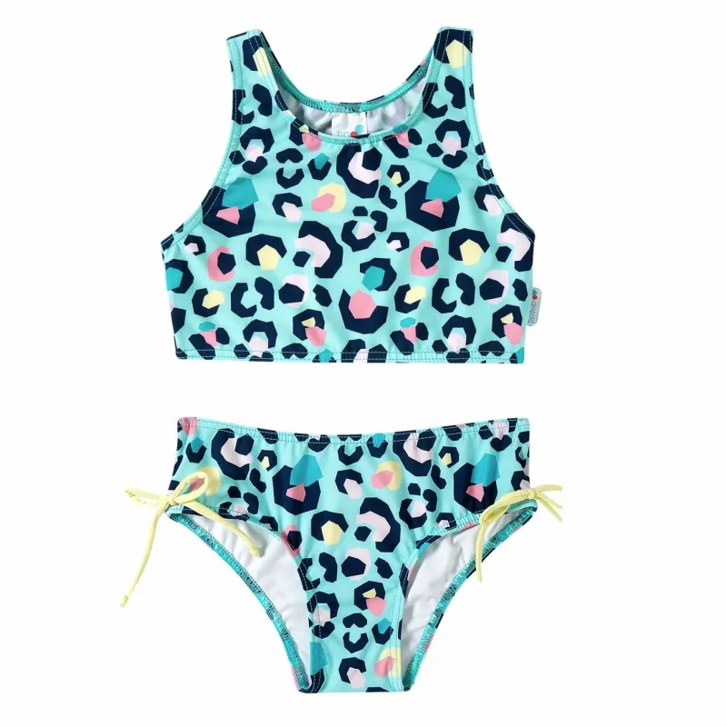 Biquíni Infantil Top Regata Cropped Verde Água Animal Print Tip Top