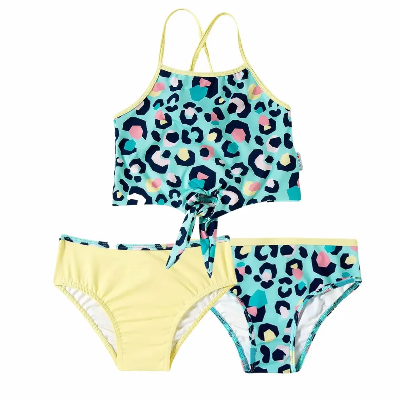 Biquíni Infantil 2 Calcinhas Top Tiras Verde Água Animal Print Tip Top