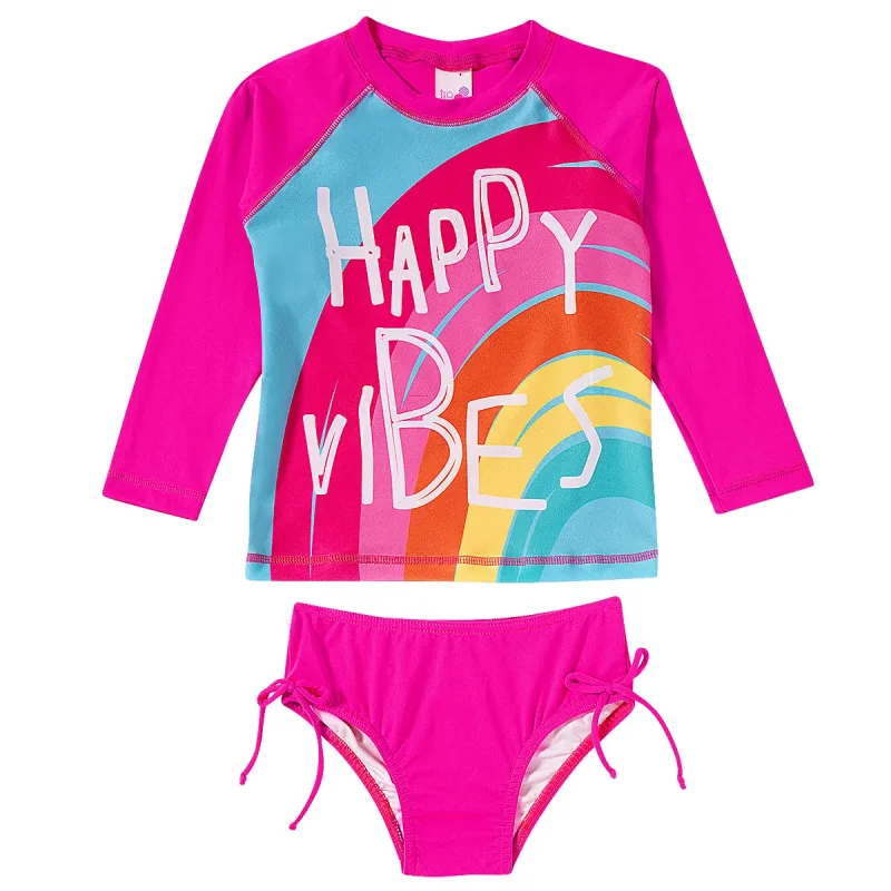 Conjunto Praia Infantil Camiseta e Calcinha Pink Happy Vibes Tip Top