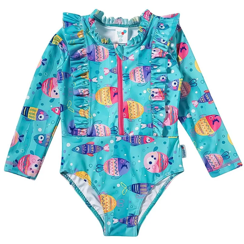 Maiô Body Praia Manga Longa Toddler Tip Top Turquesa 2296386k - 1t