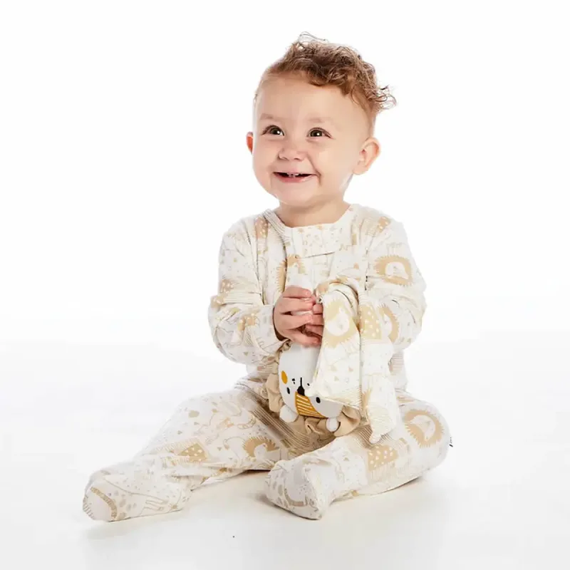 Macacão com Naninha Bebê Zíper Off-White Tema Zoo Unissex Neutro Tip Top