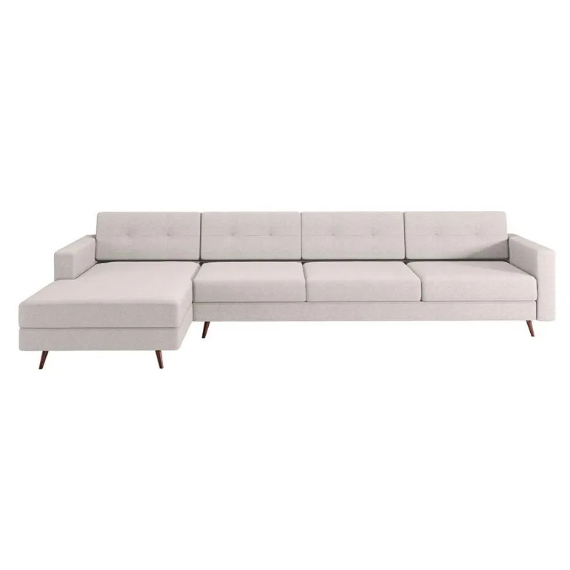 Sofá 4 Lugares Living com Chaise Esquerdo Pé Palito Linho Cotton Cru