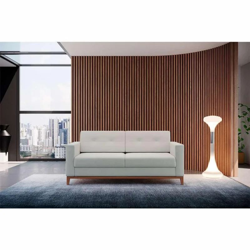 Sofá 2 Lugares Living Pés e Base em Madeira Linho Cotton Cru