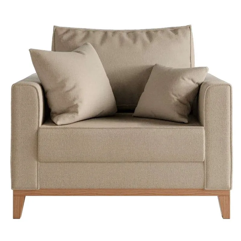 Poltrona Mobly Beny Madeira Linho Cotton Bege