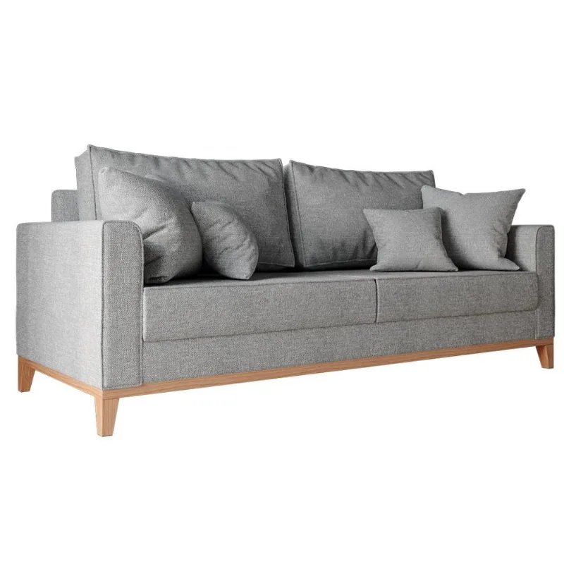 Sofá 3 Lugares Beny Base de Madeira Linho Cotton Cinza