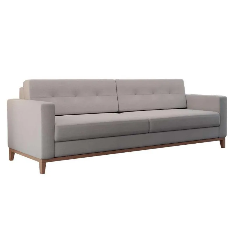 Sofá 3 Lugares Living Base de Madeira Linho Cotton Cru 210 cm