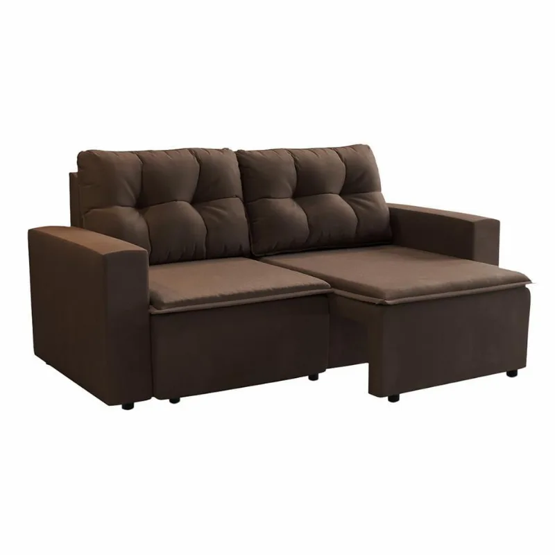 Sofá 3 Lugares Retrátil Amsterdã II Suede Marrom 210 cm