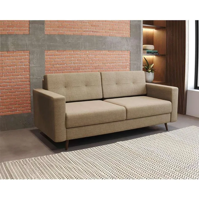Sofá 2 Lugares Living Pé Palito Linho Cotton Bege