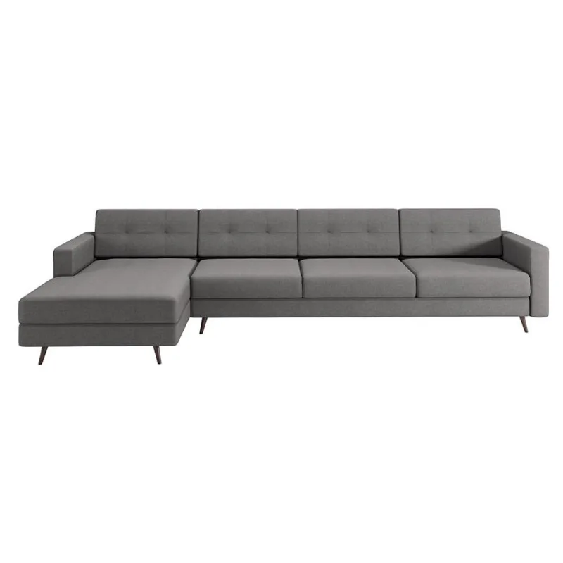 Sofá 4 Lugares Living com Chaise Esquerdo Pé Palito Linho Cotton Cinza