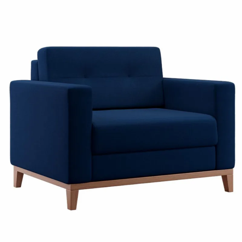 Poltrona Living Pés e Base em Madeira Linho Cotton Azul Marinho