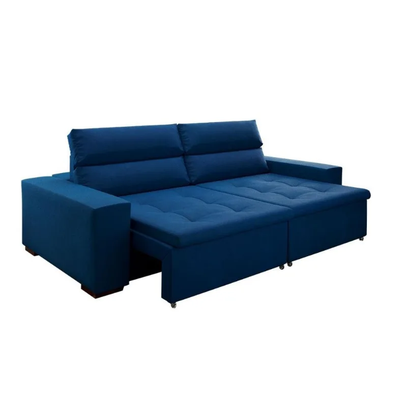 Sofá 4 Lugares Retrátil e Reclinável Spencer Veludo Azul Marinho 260 cm