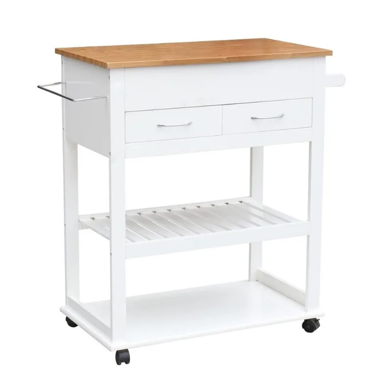 Carrinho Para Cozinha Tina 2 Gavetas Bambu E Branco
