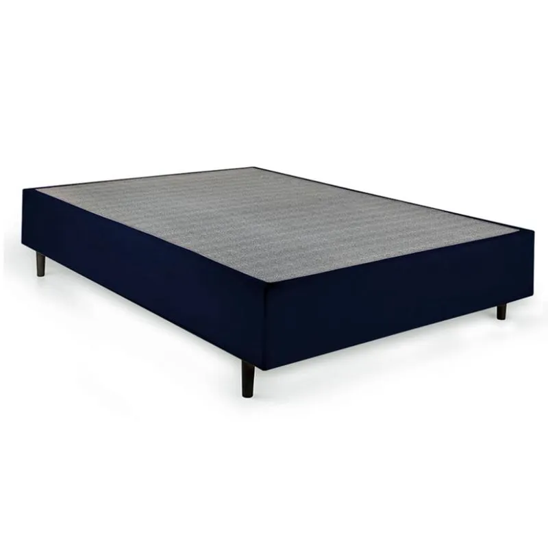 Cama Box Casal com Colchão Mola Ensacada Guldi Macio e 2 Travesseiro Soft Branco e Azul