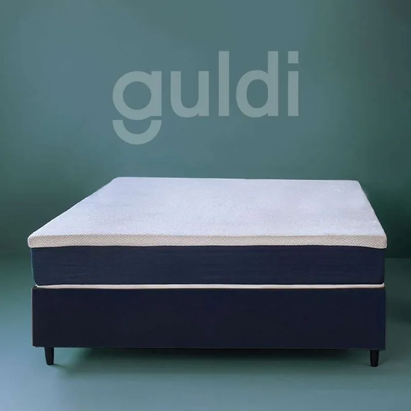 Cama Box King com Colchão Mola Ensacada Guldi Firme Branco e Azul