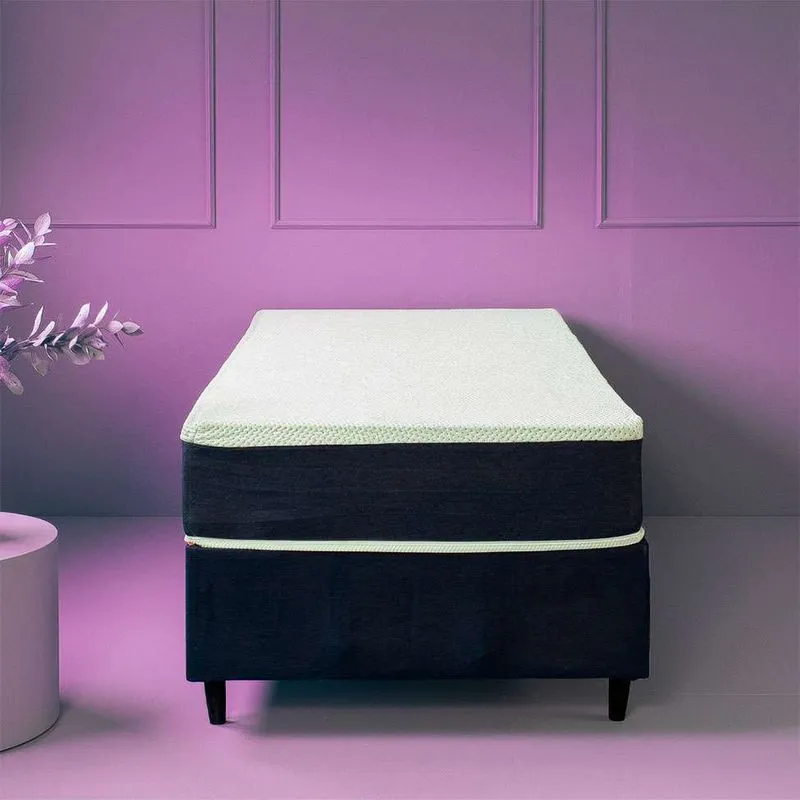 Cama Box Solteiro King com Colchão Mola Ensacada Guldi Macio Branco e Azul