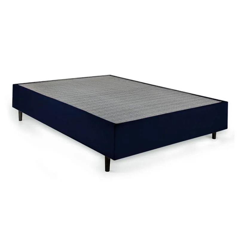 Cama Box Casal com Colchão Mola Ensacada Guldi Firme e 2 Travesseiros Soft Branco e Azul