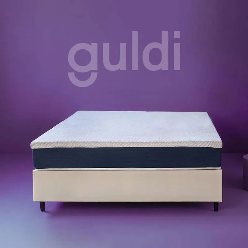 Cama Box Queen com Colchão Mola Ensacada Firme Guldi Natural e Azul