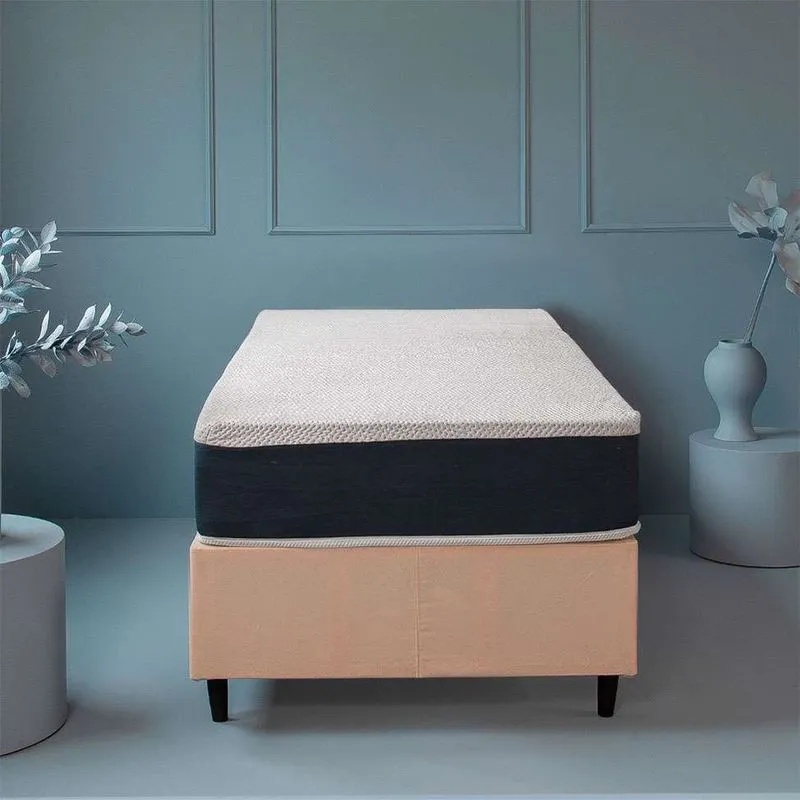 Cama Box Solteiro Com Colchão Mola Ensacada Macio Guldi Natural E Azul