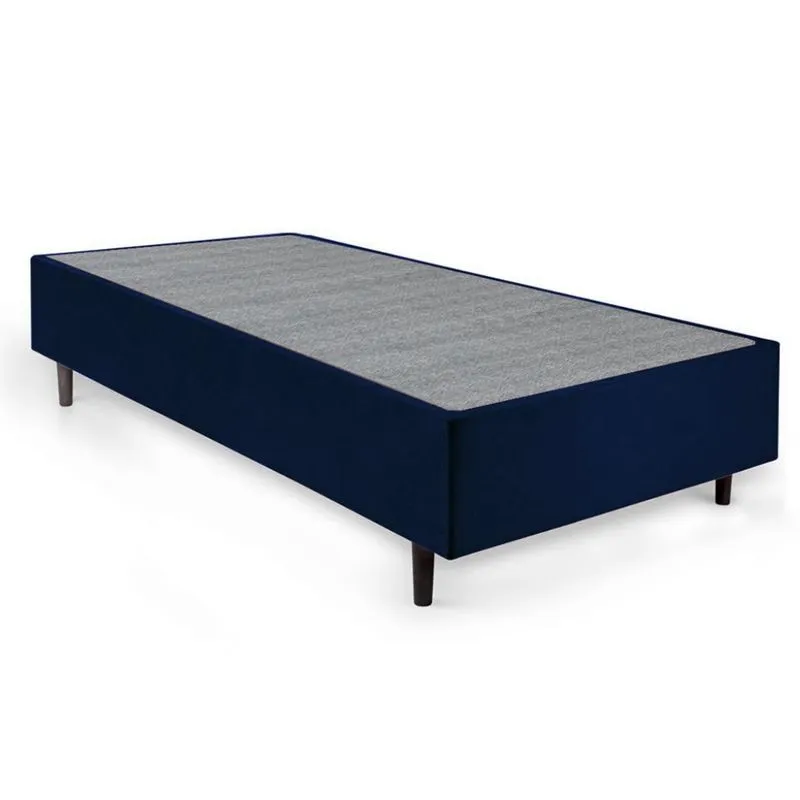 Cama Box Solteiro com Colchão Basics e Travesseiro Guldi Branco e Azul