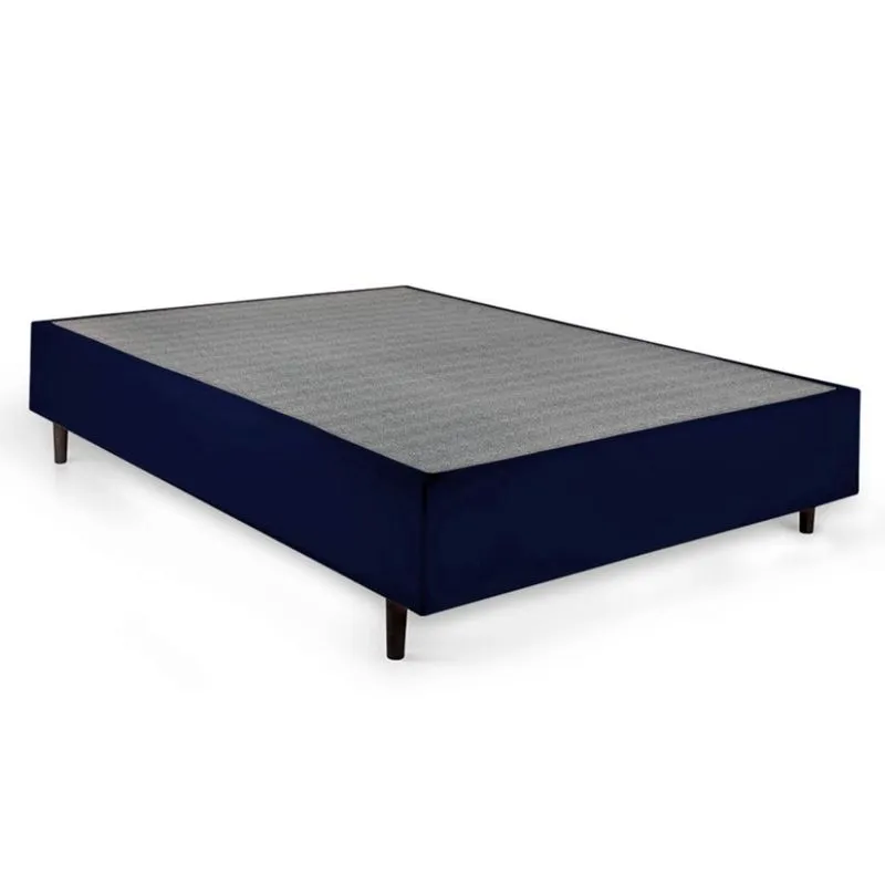 Cama Box Casal com Colchão Basics e Travesseiro Guldi Branco e Azul