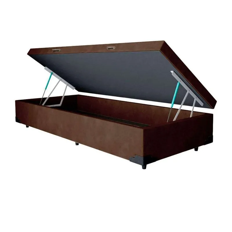 Base para Cama Box Solteiro Martin Premium com Baú Suede (47x88x188) Marrom