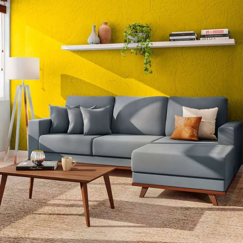 Sofá com Chaise Direito Mobly Kore Veludo Cinza 4 Lugares