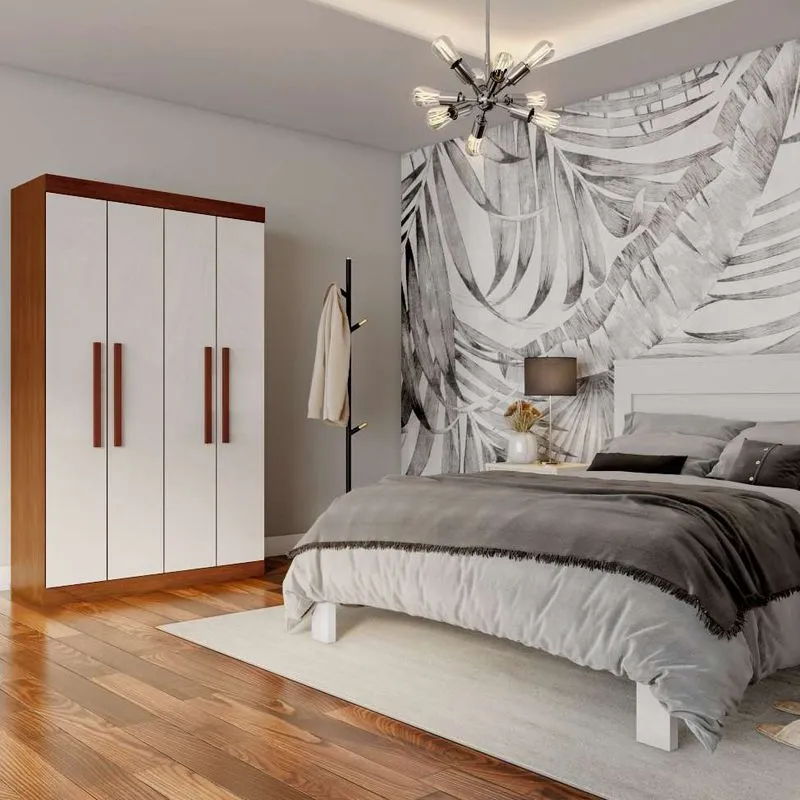 Guarda-roupa Solteiro Diego 4 Pt Imbuia E Off White