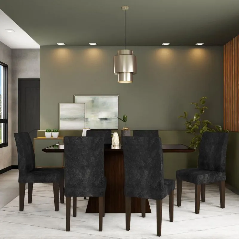 Conjunto de Mesa de Jantar Rebecca II com Vidro e 6 Cadeiras Grécia Suede Castor e Preto