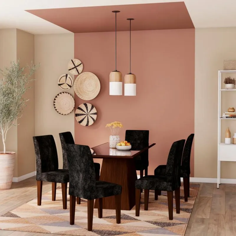 Conjunto de Mesa de Jantar com Vidro e 6 Cadeiras Mobly Alice II Grécia Suede Preto e Castor