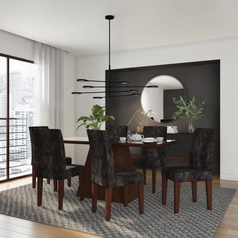 Conjunto de Mesa de Jantar Bianca II com Vidro e 6 Cadeiras Grécia Suede Castor e Preto