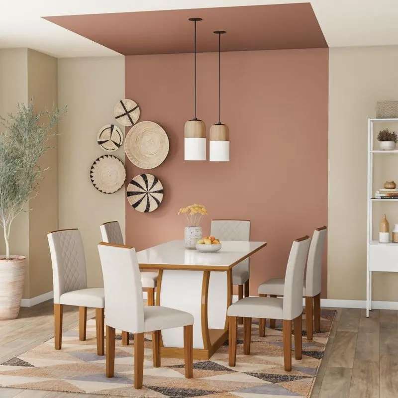 Conjunto de Mesa de Jantar com Vidro e 6 Cadeiras Mobly Emily Veludo Creme