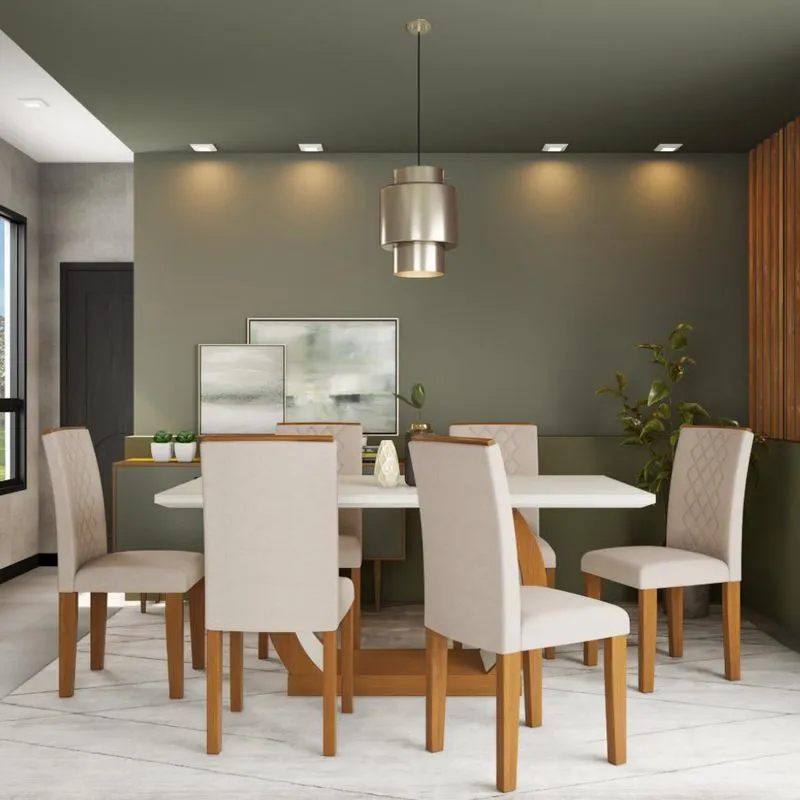 Conjunto de Mesa de Jantar com 6 Cadeiras Estofadas Mobly Olívia Veludo Off White