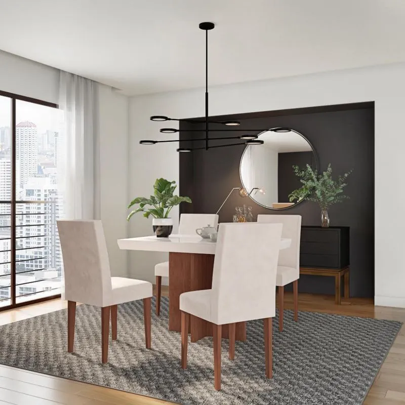 Conjunto de Mesa de Jantar Vegas I com Tampo de Vidro Off White e 4 Cadeiras Grécia Veludo Creme