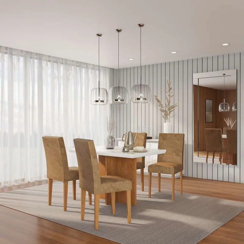 Conjunto de Mesa de Jantar Atlanta I com Tampo de Vidro e 4 Cadeiras Grécia Suede Chocolate