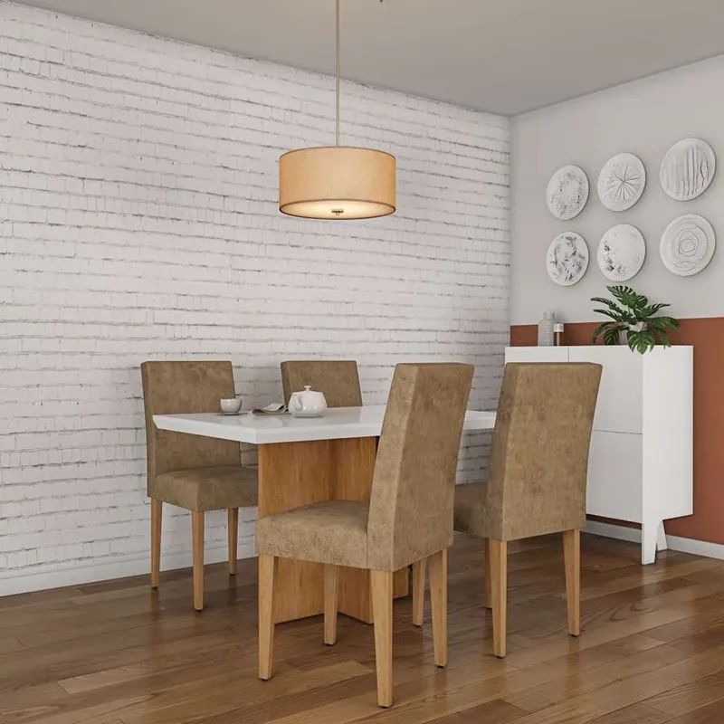 Conjunto de Mesa de Jantar Orlando com Tampo de Vidro e 4 Cadeiras Grécia Suede Chocolate