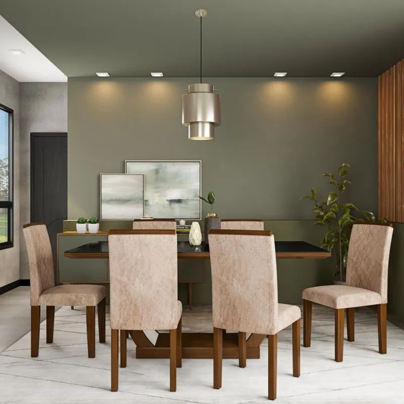 Conjunto de Mesa de Jantar com Vidro e 6 Cadeiras Sienna II Suede Animalle Castor e Chocolate