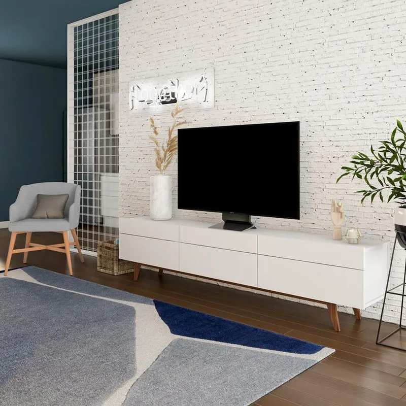 Rack Mobly Glasgow 3 Gavetas Branco Acetinado 218 cm